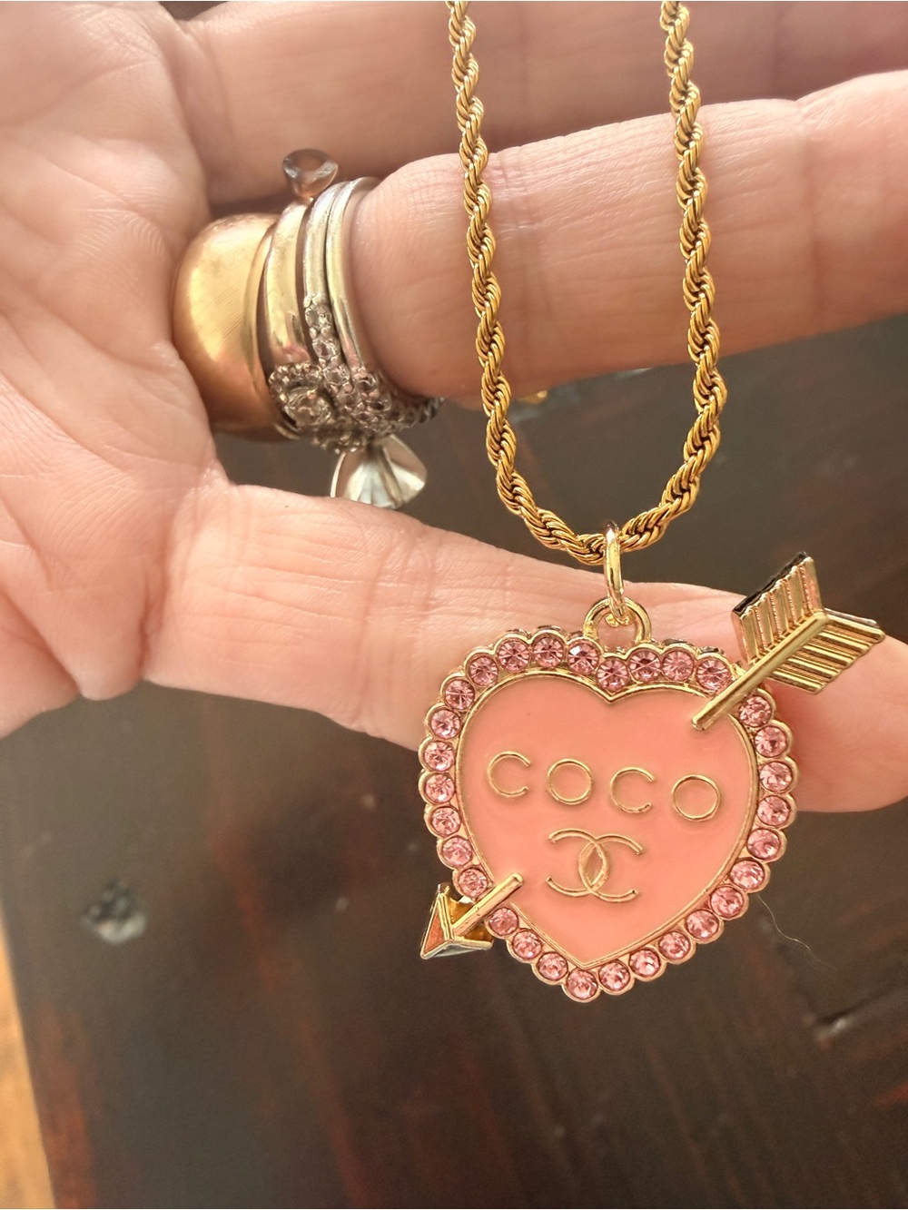 Authentic EUC Double CC 
stamped pink enamel heart 
Pull on 18k 18” rope chain - Picture 4 of 6